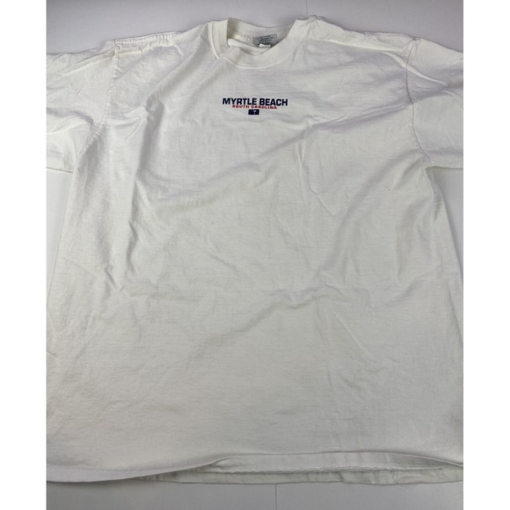 Vintage 90s T-Shirt Mens Large Myrtle Beach‎ Double Sided Graphic White USA Made
